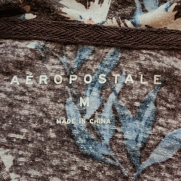 Aeropostale Floral Zip Hoodie M Brown Blue Lightweight Sweatshirt Casual Soft - Picture 6 of 7